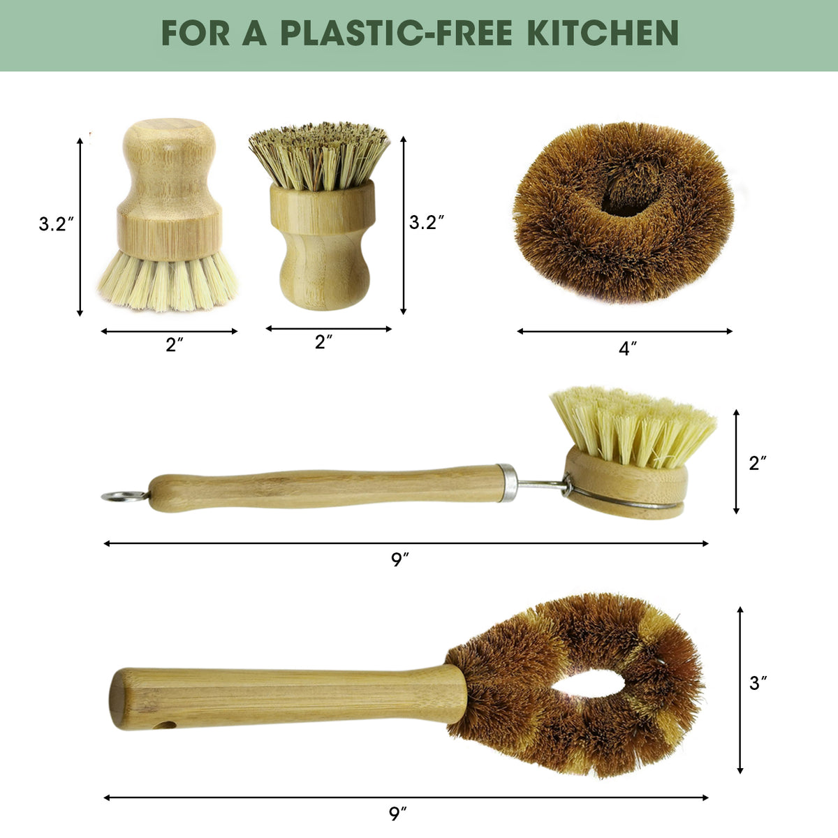 5 Pieces Bamboo Dish Brush Set for Eco-friendly Home - Wooden Dish Scr