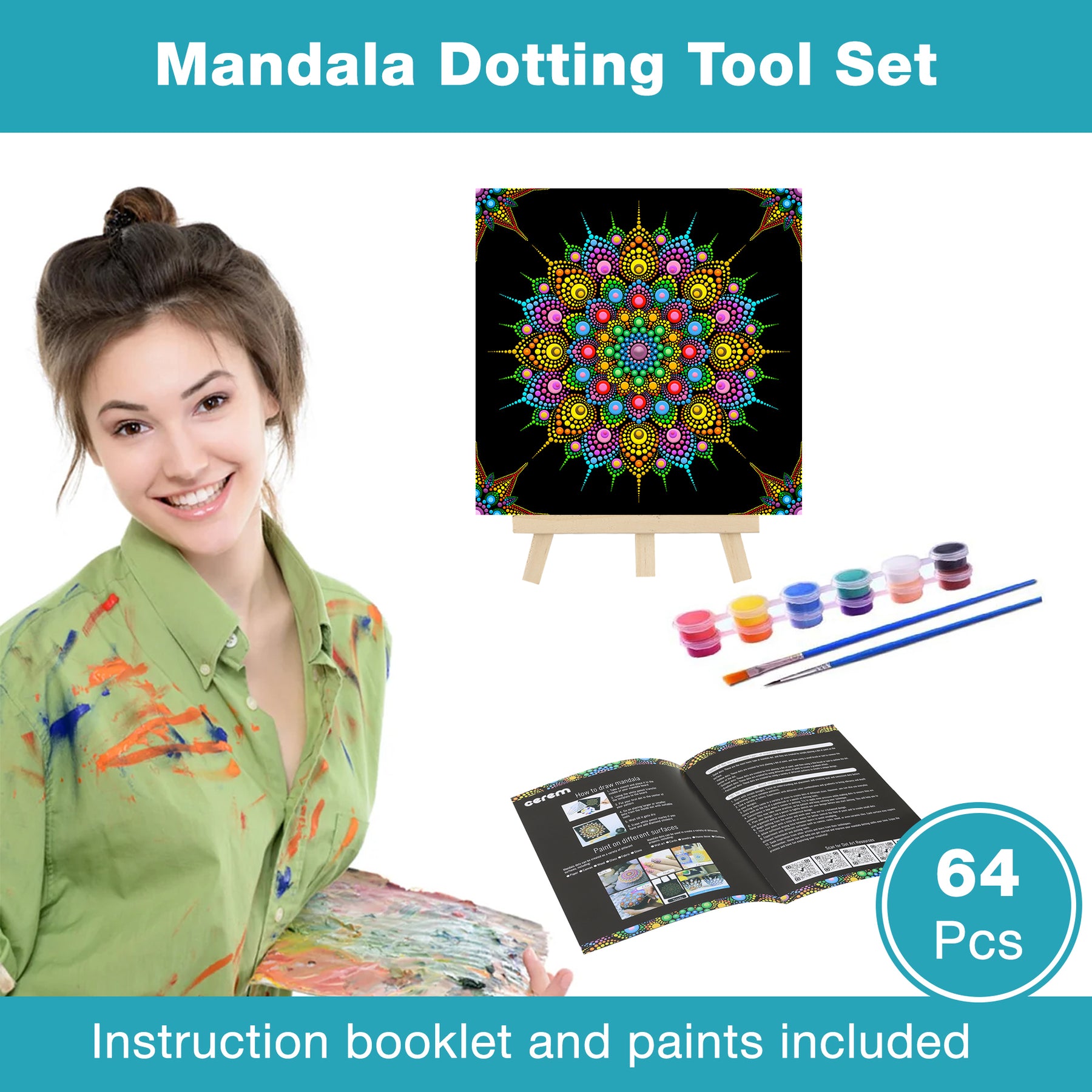 Mandala Dotting Tools Kit with Acrylic Paints and Reusable Stencils 