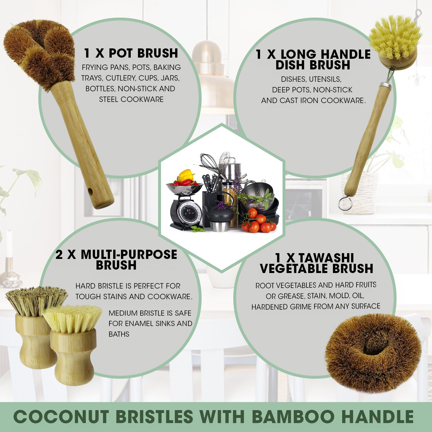 Bamboo Dish Brush Set  Eco-friendly Washing Up Brushes – Heaven's Way Store