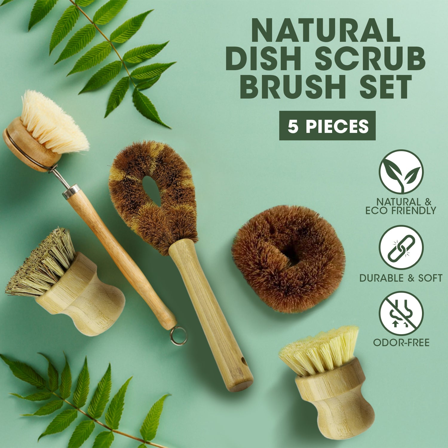 5pc Bamboo Cleaning Set Compostable Kitchen Brushes Scrubbers All Natural  Cleaning Supplies Earth Friendly Kitchen Essentials 